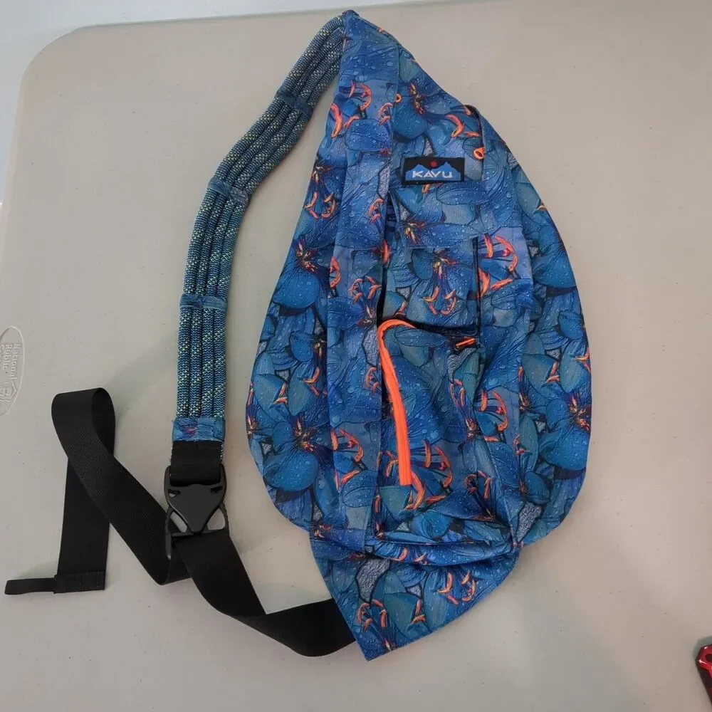 Kavu Electric Lily Rope Sling Bag Canvas Full Blue Canvas Crossbody hard to find